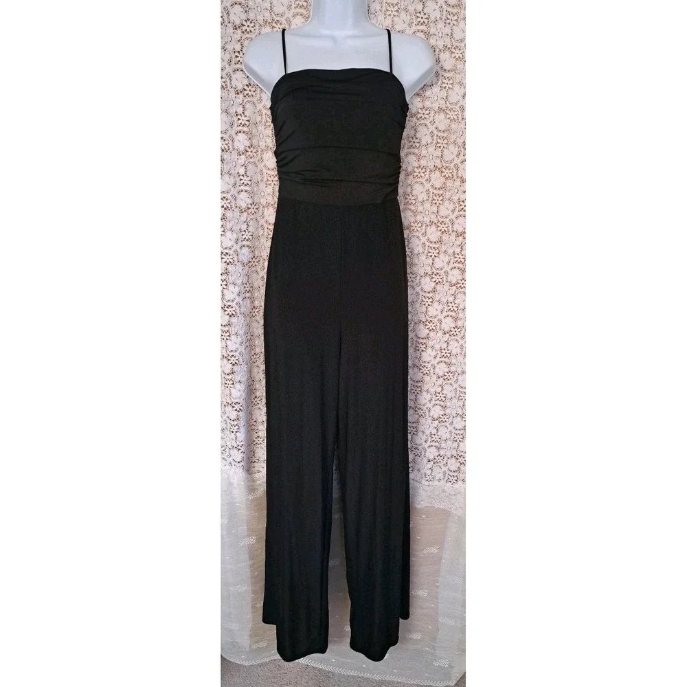 Cefian Women's Jumpsuit Black Lg Spaghetti Straps‎ Ruched Top Polyester Spandex